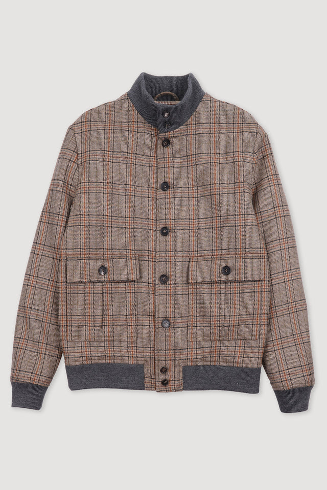 Padded Valstarino jacket in Prince of Wales lambswool fabric. Beige - Cammello