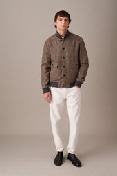 Padded Valstarino jacket in Prince of Wales lambswool fabric. Beige - Cammello