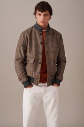 Padded Valstarino jacket in Prince of Wales lambswool fabric. Beige - Cammello