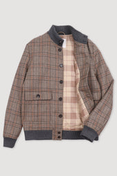 Padded Valstarino jacket in Prince of Wales lambswool fabric. Beige - Cammello