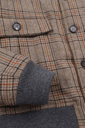 Padded Valstarino jacket in Prince of Wales lambswool fabric. Beige - Cammello