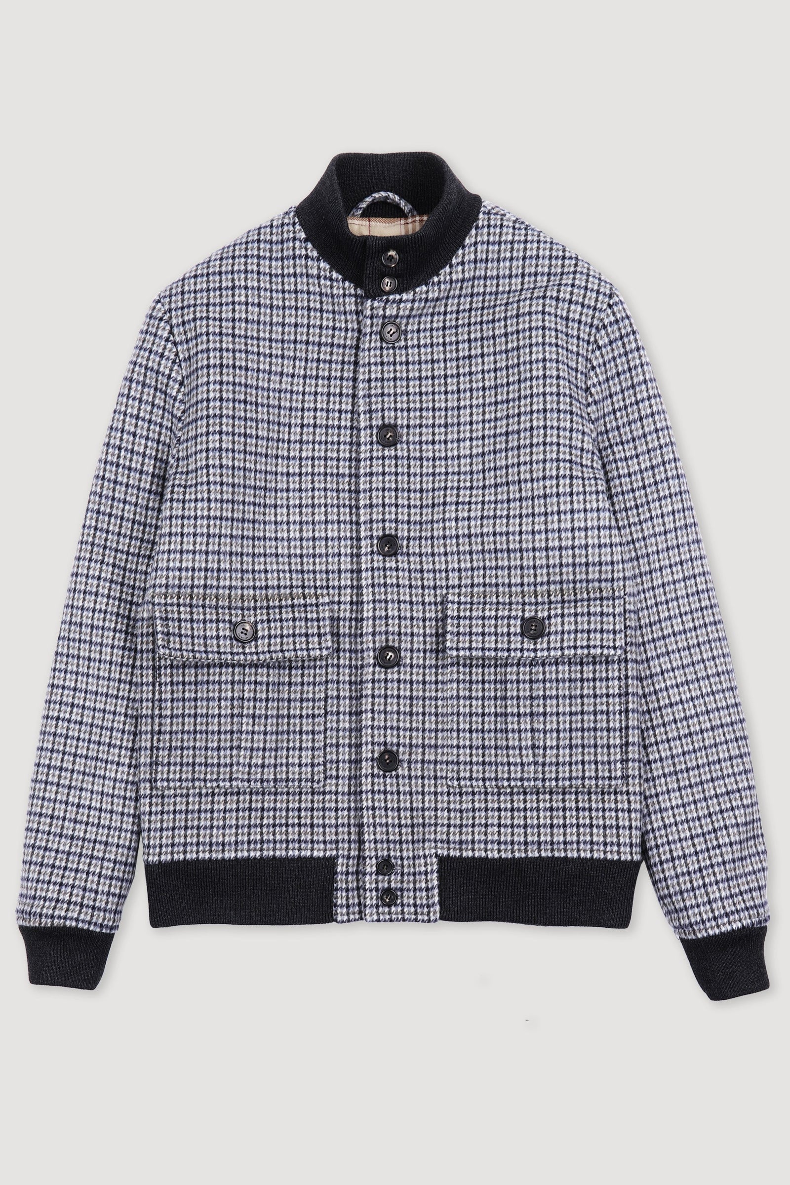 Lined Valstarino Jacket In Houndstooth Virgin Wool Fabric Multicolor Milk Black