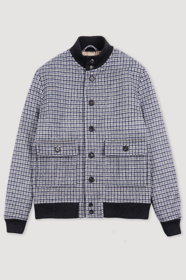 Lined Valstarino jacket in houndstooth virgin wool fabric. Multicolor - Milk/grey/black