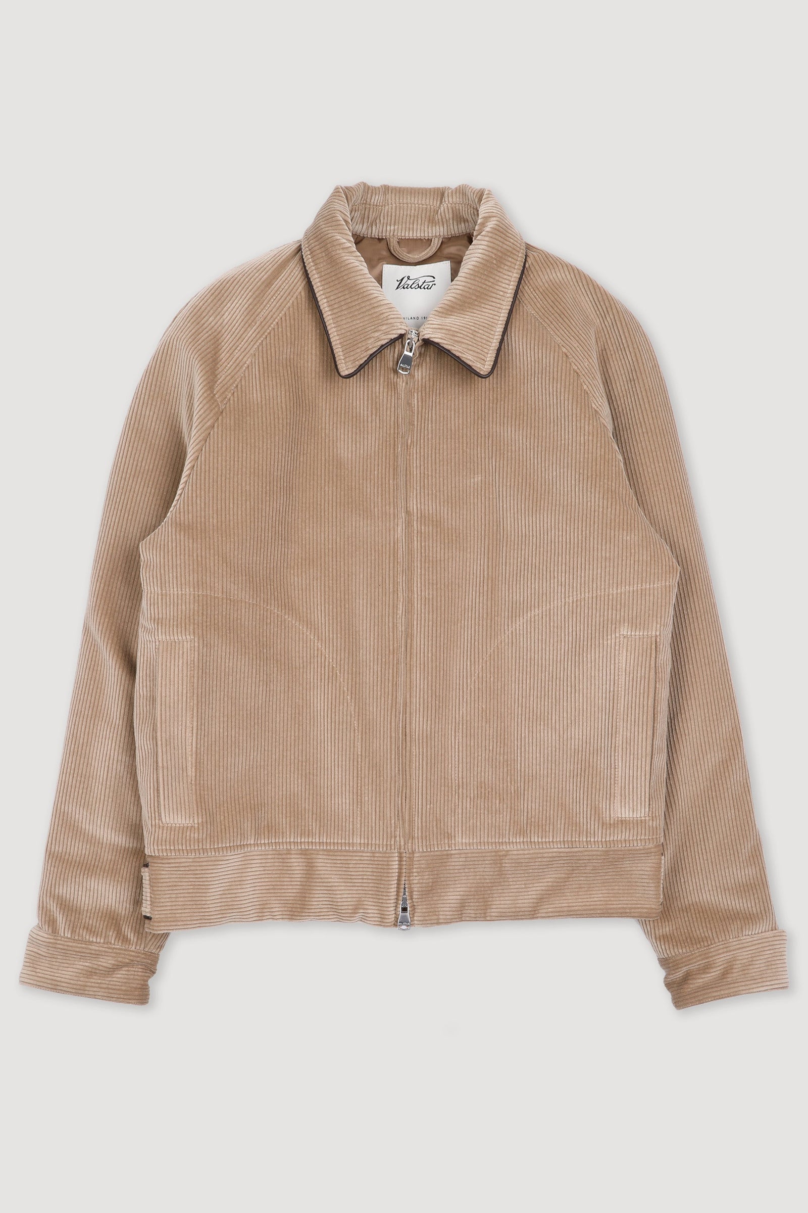 Padded Zip Jacket In Stretch Cotton Corduroy Beige Sable