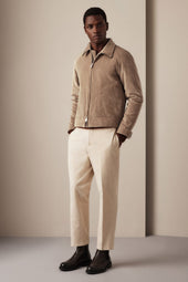 Padded zip jacket in stretch cotton corduroy. Beige - Sable