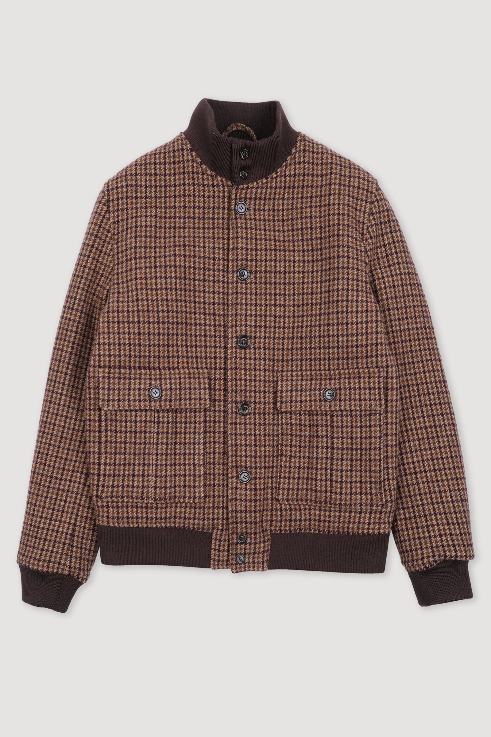 Lined Valstarino Jacket In Houndstooth Virgin Wool Fabric Brown Honey Bordeaux Brown