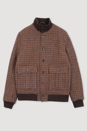 Lined Valstarino jacket in houndstooth virgin wool fabric. Brown - Honey/Bordeaux/Brown