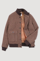 Lined Valstarino jacket in houndstooth virgin wool fabric. Brown - Honey/Bordeaux/Brown
