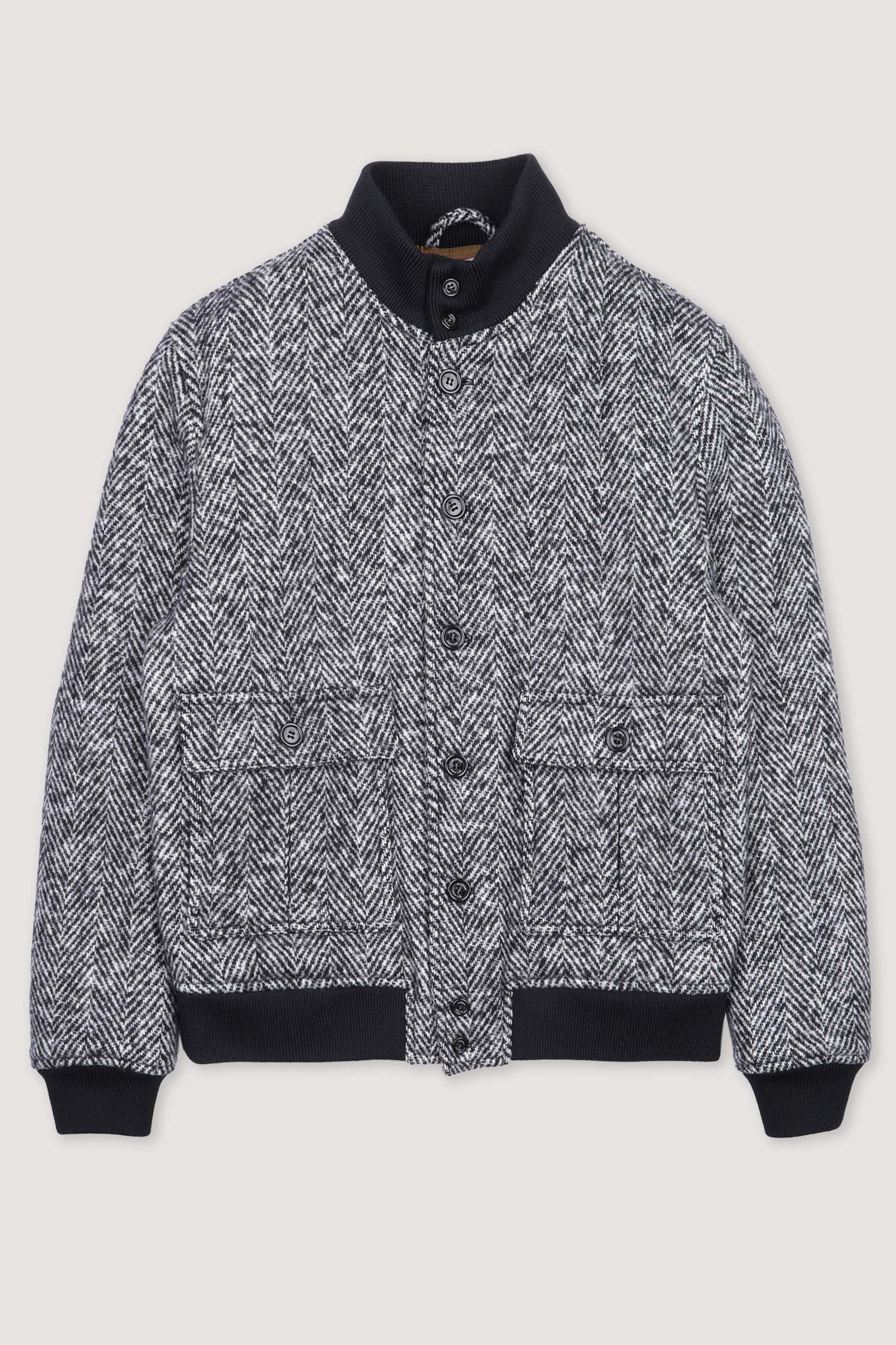 Padded Valstarino Jacket In Herringbone Virgin Wool Fabric Grey White Grey Mel