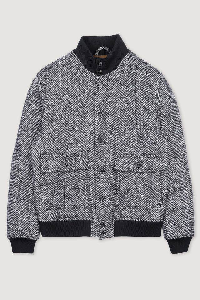 Padded Valstarino jacket in herringbone virgin wool fabric. Grey - Black/White/Grey mel