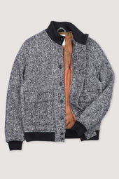 Padded Valstarino jacket in herringbone virgin wool fabric. Grey - Black/White/Grey mel