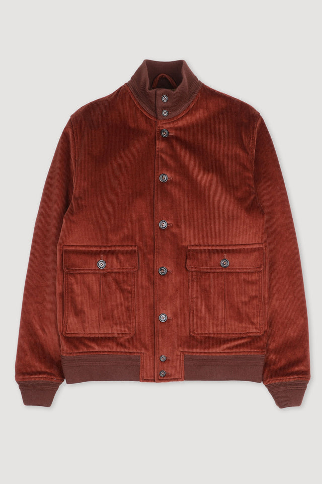 Padded Valstarino jacket in stretch cotton corduroy. Orange - Terra di siena
