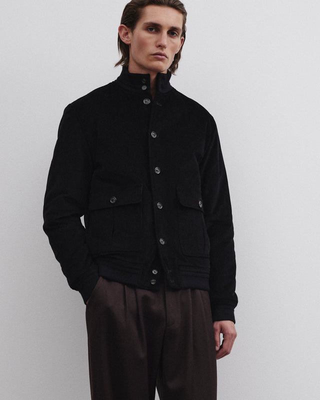 Padded Valstarino jacket in cotton corduroy. - Black