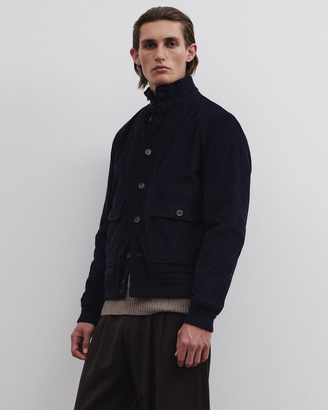 Padded Valstarino jacket in cotton corduroy. Blue - Navy