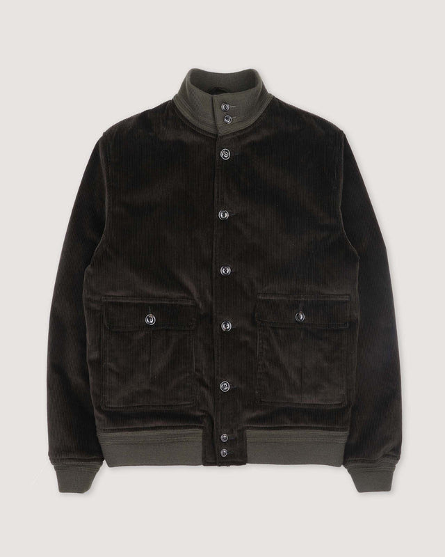 Padded Valstarino jacket in stretch cotton corduroy. Green - Loden