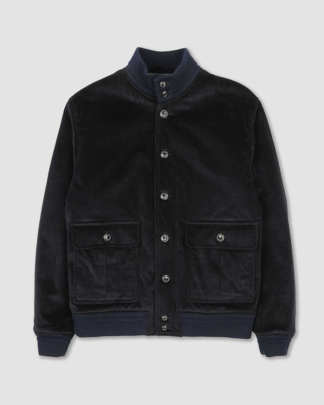 Padded Valstarino jacket in stretch cotton corduroy. Blue - Navy