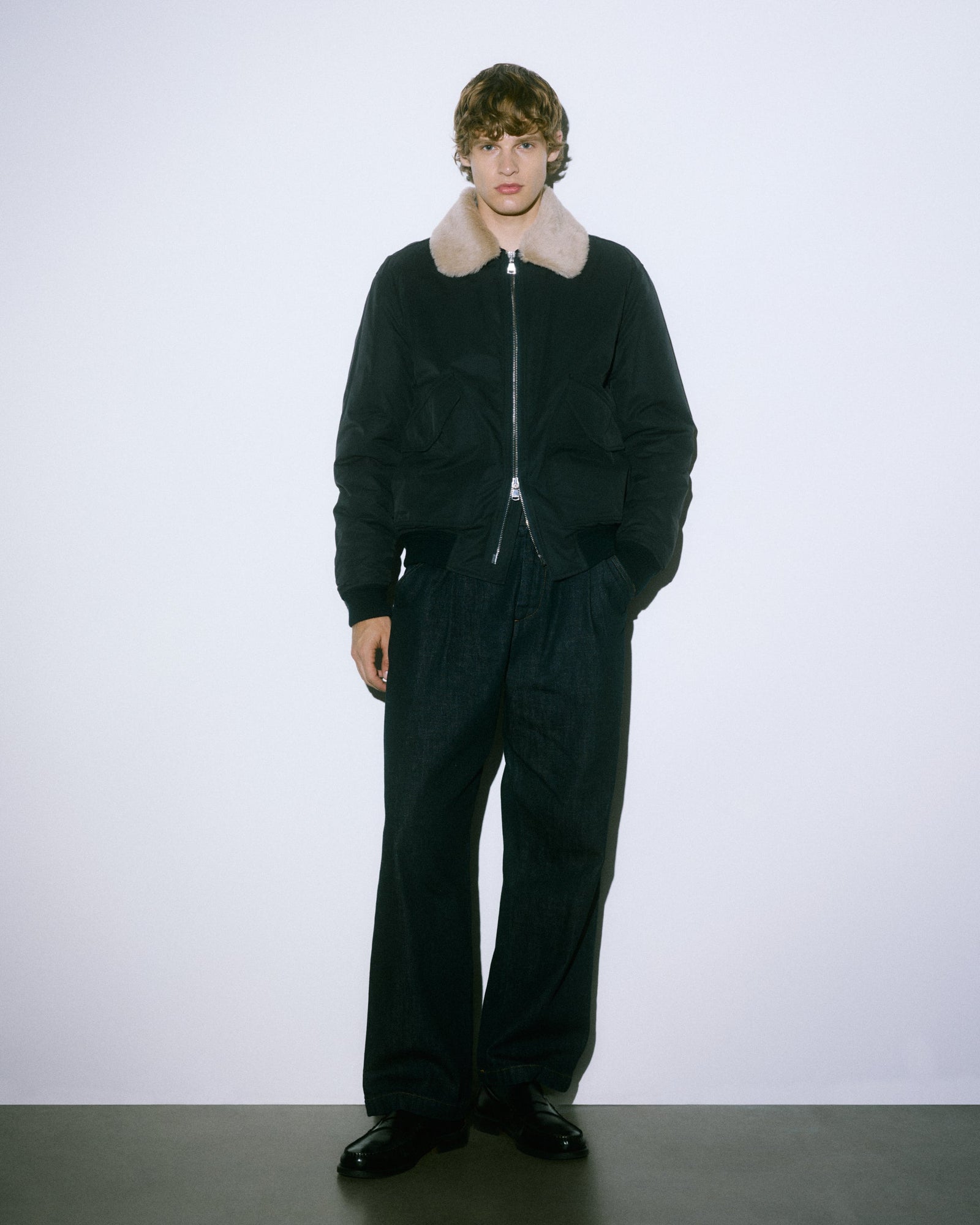 Virgil Padded Flight Jacket In Water Repellent Cotton Nylon Fabric With A Wool Collar Blue
