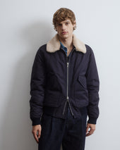 Virgil padded flight jacket in water-repellent cotton–nylon fabric with a wool collar. Blue - Navy