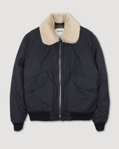 Virgil padded flight jacket in water-repellent cotton–nylon fabric with a wool collar. Blue - Navy