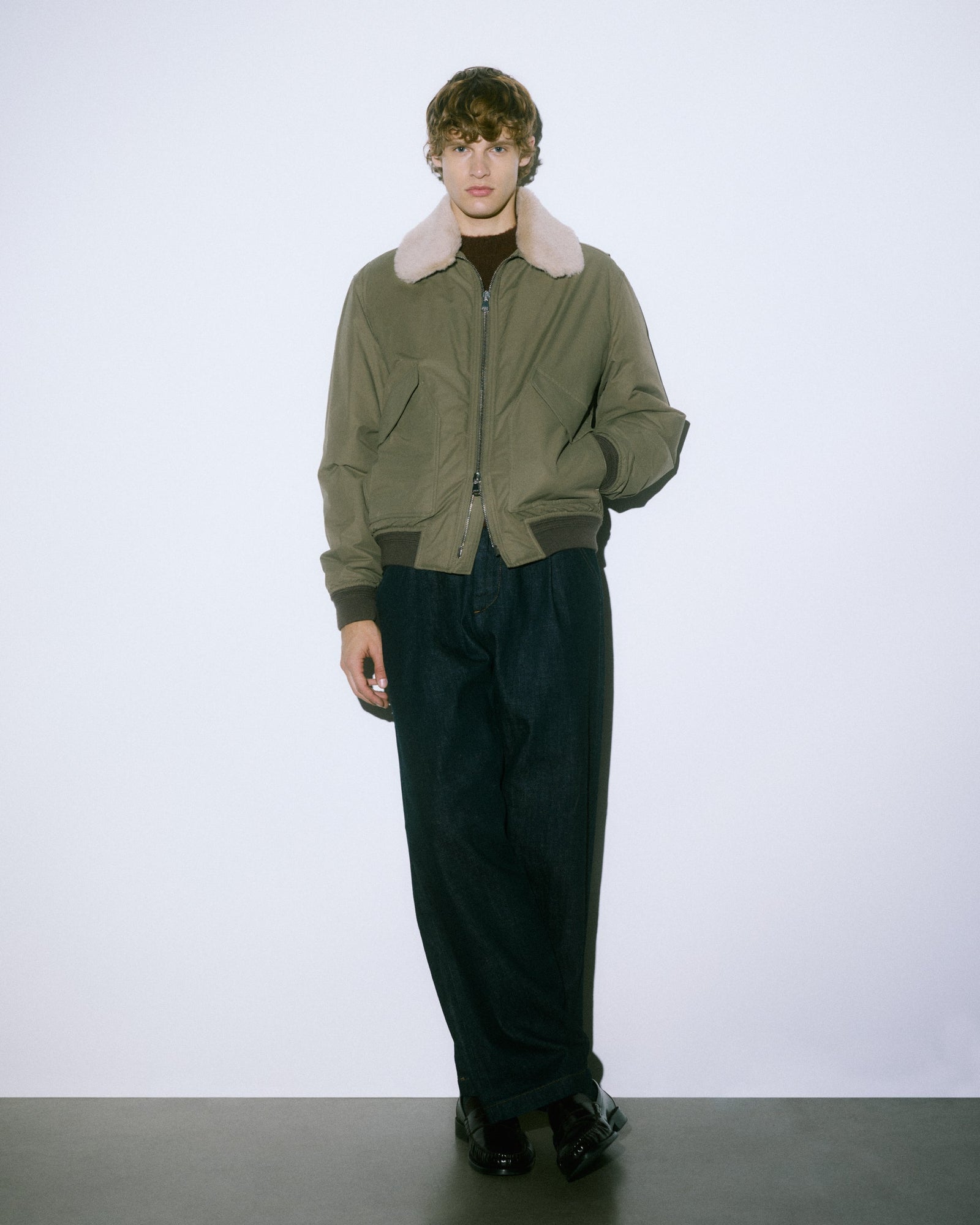 Virgil Padded Flight Jacket In Water Repellent Cotton Nylon Fabric With A Wool Collar Beige Coloniale