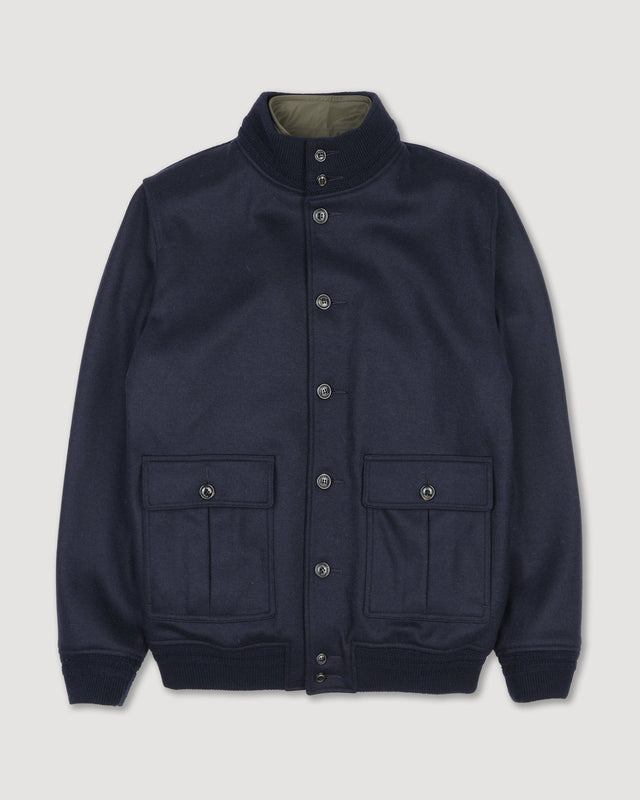 Valstarino jacket in wool blend jersey felt fabric with detachable quilted vest. Blue - Navy/Military green