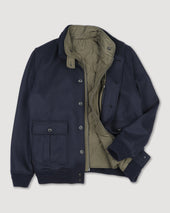 Valstarino jacket in wool blend jersey felt fabric with detachable quilted vest. Blue - Navy/Military green
