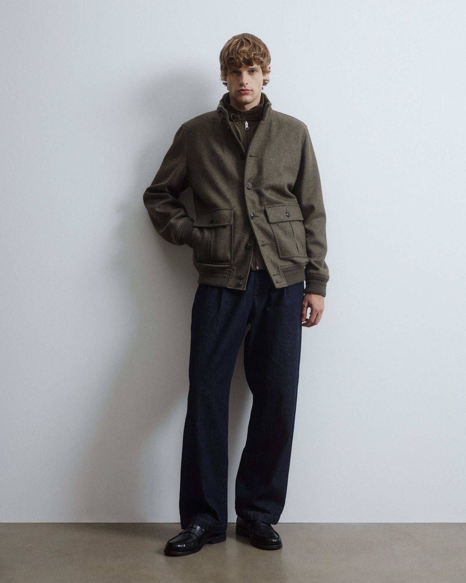 Valstarino Jacket In Wool Blend Jersey Felt Fabric With Detachable Quilted Vest Green Military Green