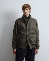 Valstarino jacket in wool blend jersey felt fabric with detachable quilted vest. Green - Military green