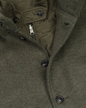 Valstarino jacket in wool blend jersey felt fabric with detachable quilted vest. Green - Military green