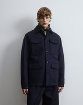 Demetry field jacket in wool blend jersey felt with detachable quilted gilet. Blue - Navy/Military green