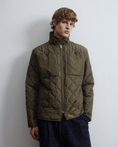 Demetry field jacket in wool blend jersey felt with detachable quilted gilet. Blue - Navy/Military green