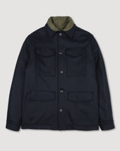 Demetry field jacket in wool blend jersey felt with detachable quilted gilet. Blue - Navy/Military green