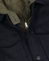 Demetry field jacket in wool blend jersey felt with detachable quilted gilet. Blue - Navy/Military green