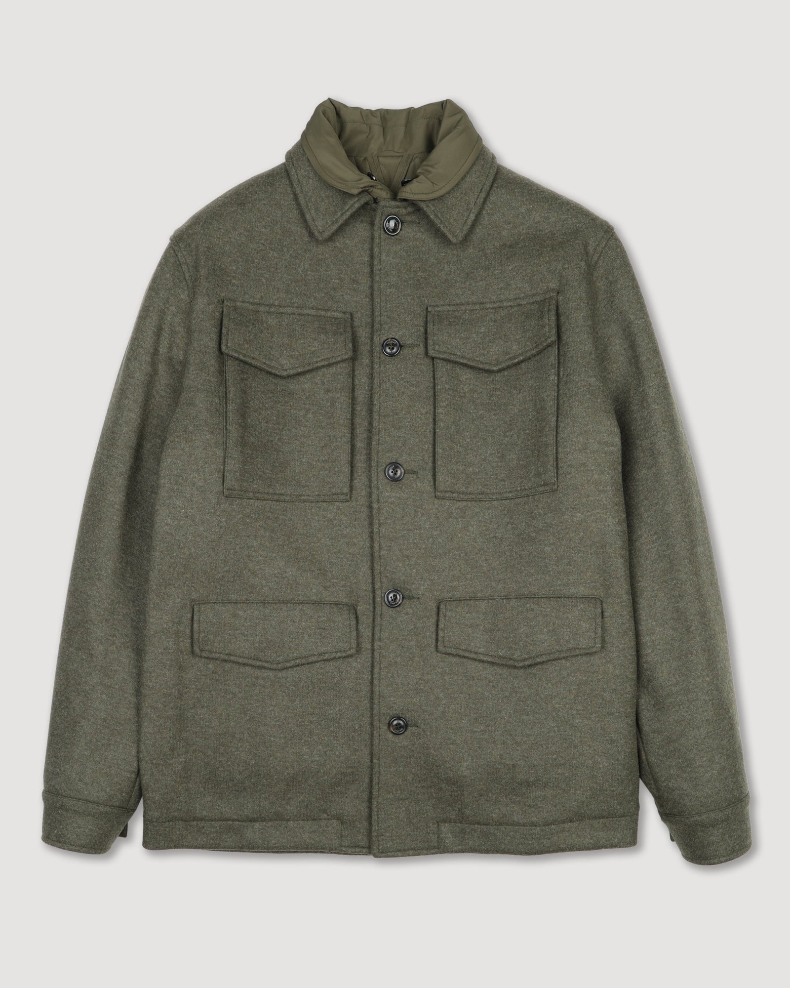 Demetry Field Jacket In Wool Blend Jersey Felt With Detachable Quilted Gilet Green Military Green