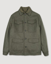 Demetry field jacket in wool blend jersey felt with detachable quilted gilet. Green - Military green