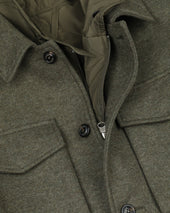 Demetry field jacket in wool blend jersey felt with detachable quilted gilet. Green - Military green