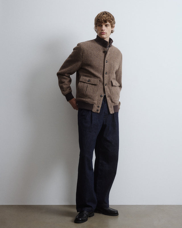 Padded Valstarino jacket in broken twill virgin wool fabric. Brown - Tabacco/Nocciola