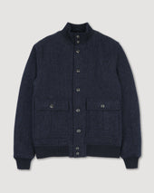 Padded Valstarino jacket in broken twill virgin wool fabric. Blue - Navy/Bluette