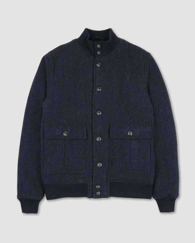 Padded Valstarino jacket in broken twill virgin wool fabric. Blue - Navy/Bluette