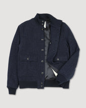 Padded Valstarino jacket in broken twill virgin wool fabric. Blue - Navy/Bluette