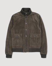 Lined Valstarino jacket in suede leather witch back loop. Green - Muschio