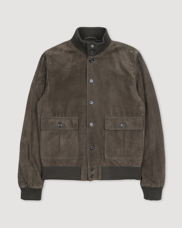 Lined Valstarino jacket in suede leather witch back loop. Green - Muschio