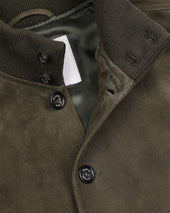 Lined Valstarino jacket in suede leather witch back loop. Green - Muschio