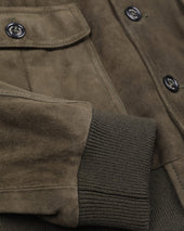 Lined Valstarino jacket in suede leather witch back loop. Green - Muschio