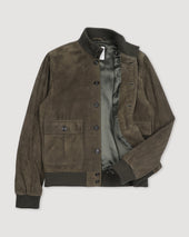 Lined Valstarino jacket in suede leather witch back loop. Green - Muschio