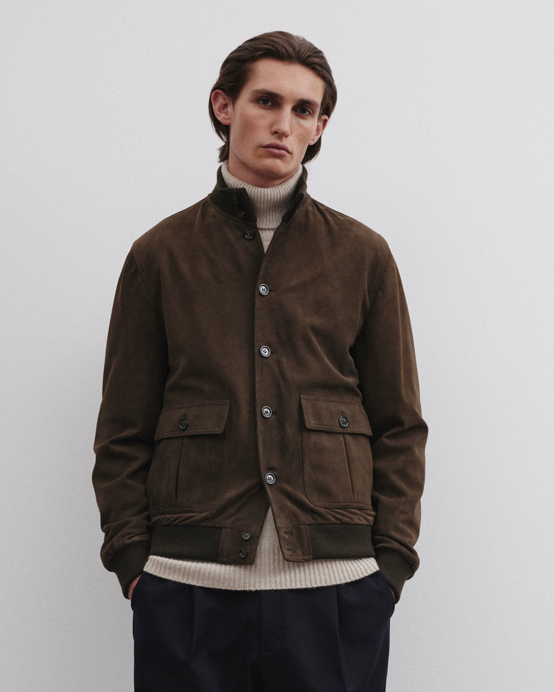 Lined Valstarino Jacket In Suede Leather Green Muschio