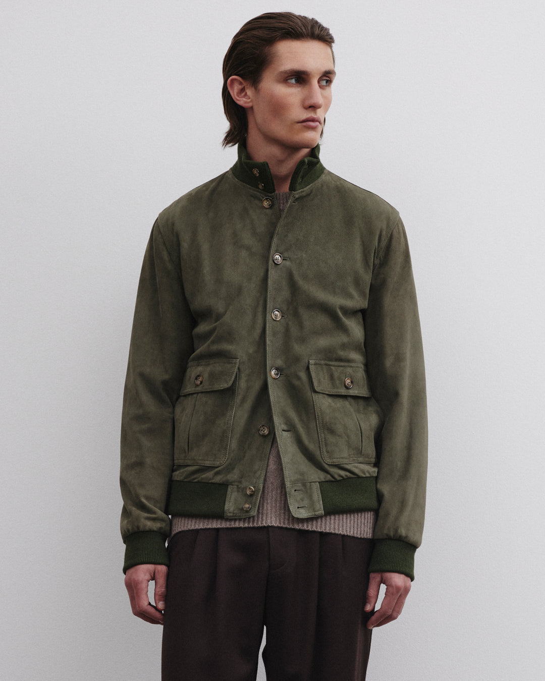 Lined Valstarino Jacket In Suede Leather Green Felce