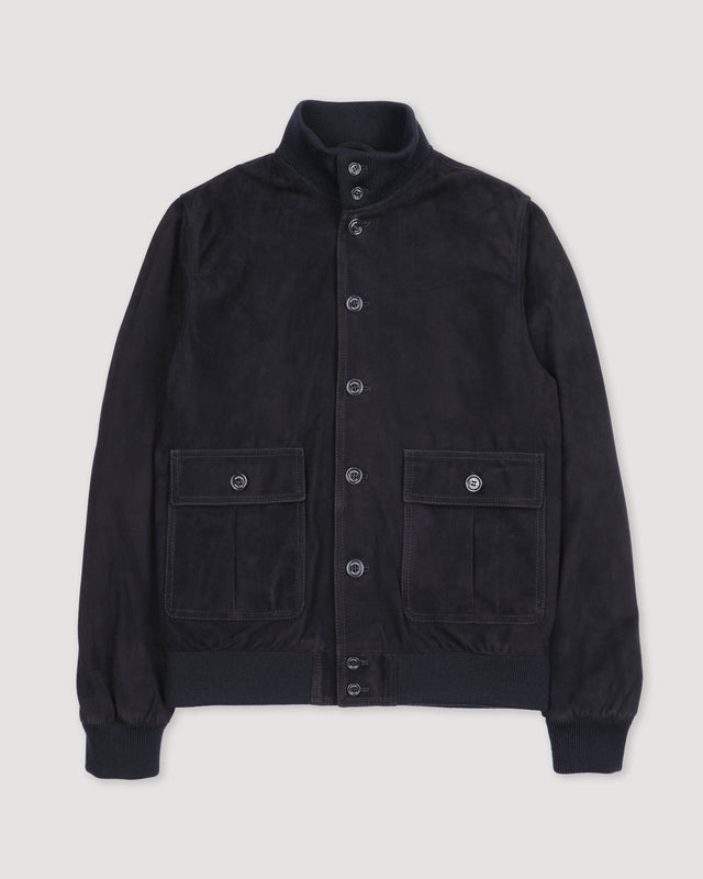 Lined Valstarino jacket in suede leather witch back loop. Blue - Dark blue