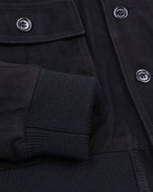 Lined Valstarino jacket in suede leather witch back loop. Blue - Dark blue