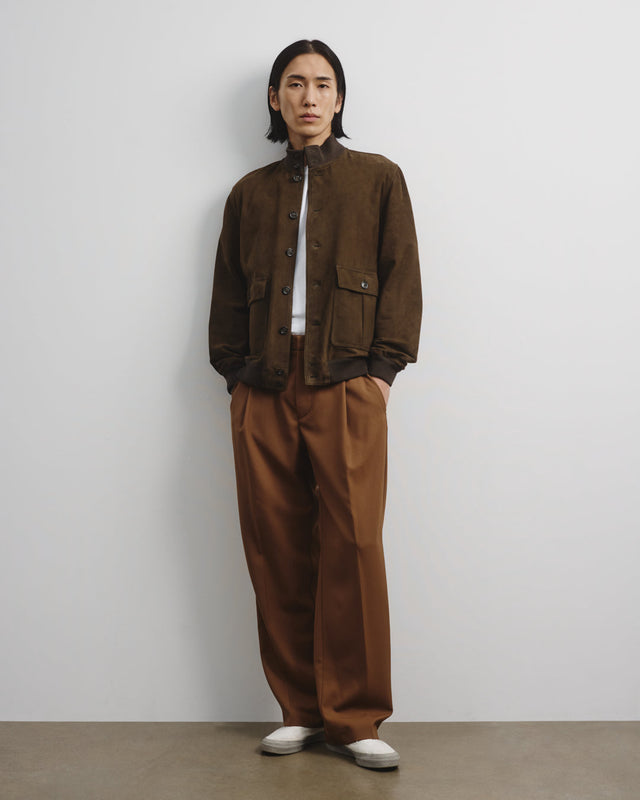 Unlined Valstarino jacket in suede leather with back loop. Green - Muschio